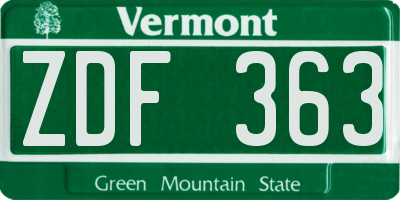 VT license plate ZDF363