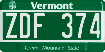 VT license plate ZDF374