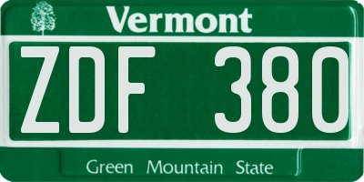 VT license plate ZDF380