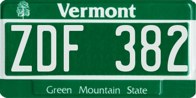 VT license plate ZDF382