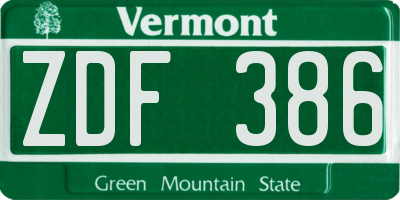 VT license plate ZDF386