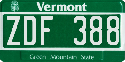 VT license plate ZDF388