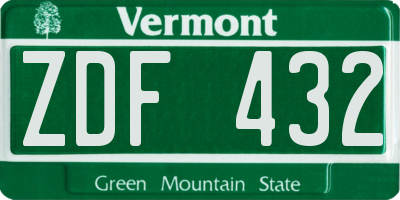 VT license plate ZDF432
