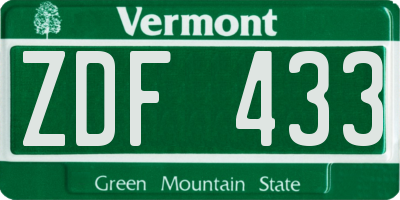 VT license plate ZDF433