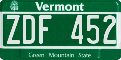 VT license plate ZDF452