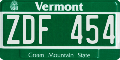 VT license plate ZDF454