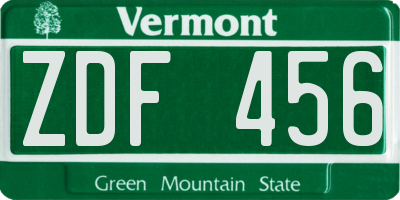 VT license plate ZDF456