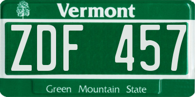 VT license plate ZDF457