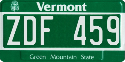 VT license plate ZDF459