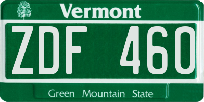 VT license plate ZDF460