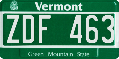 VT license plate ZDF463