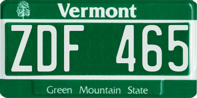VT license plate ZDF465