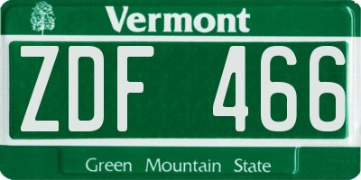 VT license plate ZDF466