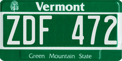 VT license plate ZDF472