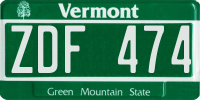 VT license plate ZDF474