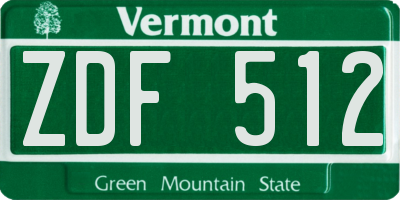 VT license plate ZDF512