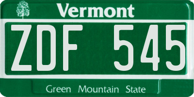 VT license plate ZDF545