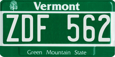 VT license plate ZDF562