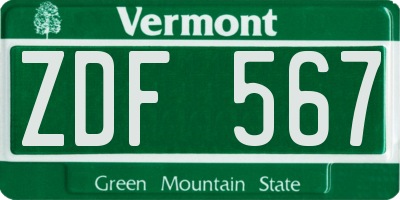 VT license plate ZDF567