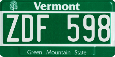 VT license plate ZDF598