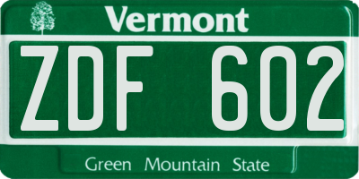 VT license plate ZDF602