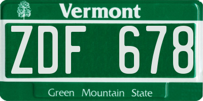 VT license plate ZDF678
