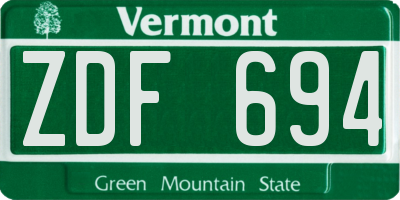 VT license plate ZDF694