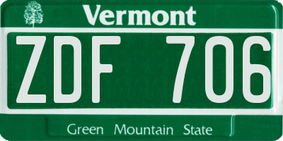 VT license plate ZDF706