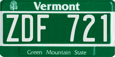 VT license plate ZDF721