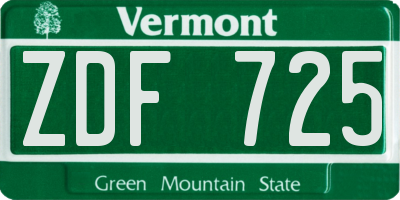 VT license plate ZDF725