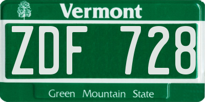 VT license plate ZDF728