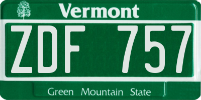 VT license plate ZDF757