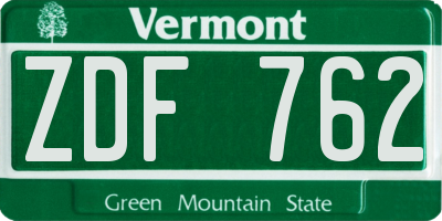 VT license plate ZDF762