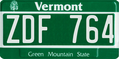 VT license plate ZDF764