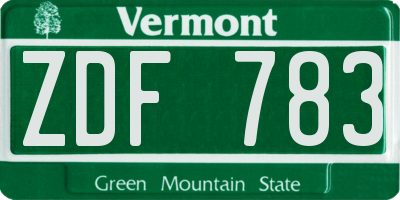 VT license plate ZDF783