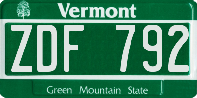 VT license plate ZDF792
