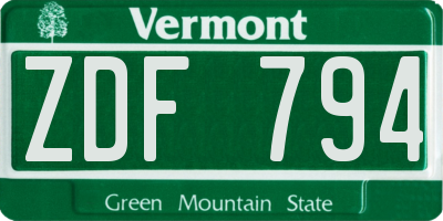 VT license plate ZDF794