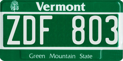 VT license plate ZDF803