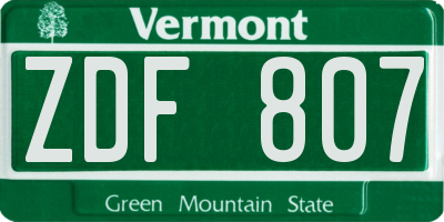 VT license plate ZDF807
