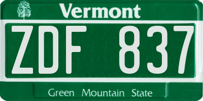 VT license plate ZDF837