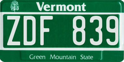 VT license plate ZDF839