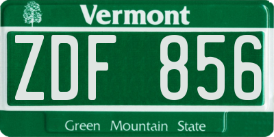 VT license plate ZDF856