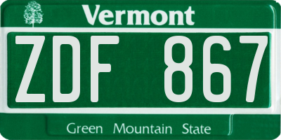 VT license plate ZDF867