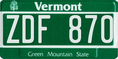 VT license plate ZDF870