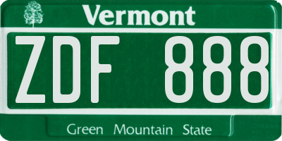 VT license plate ZDF888
