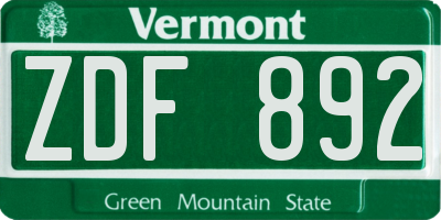 VT license plate ZDF892