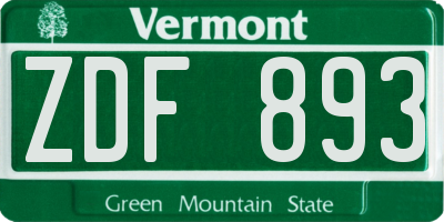 VT license plate ZDF893