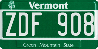 VT license plate ZDF908