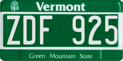 VT license plate ZDF925