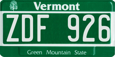 VT license plate ZDF926